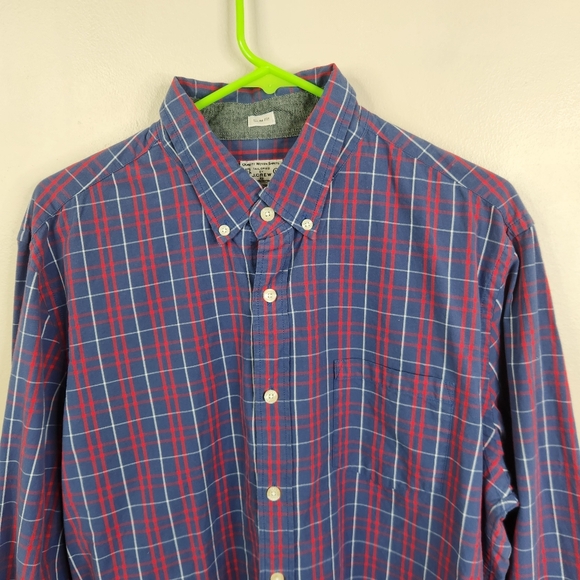 J. Crew Factory Mens Long Sleeve Plaid Woven Cotton Slim Fit Button Down Large - Picture 2 of 6